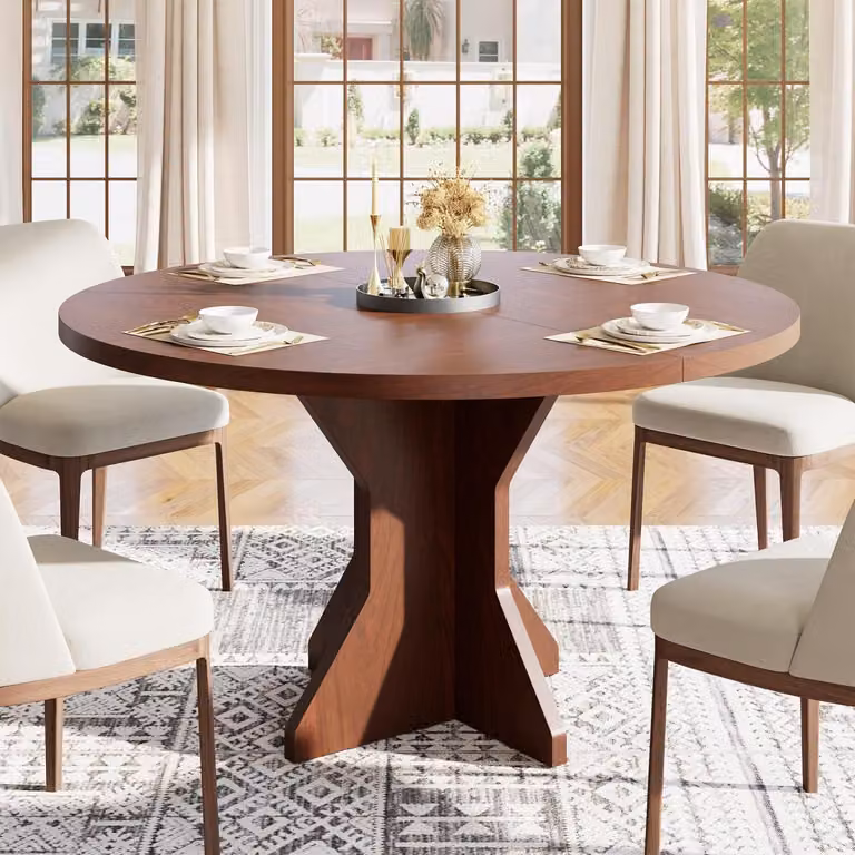 Tavolo rotondo da pranzo per 4-6 persone, tavolo da cucina con base in legno, dimensioni 120x120x75 cm, finitura noce