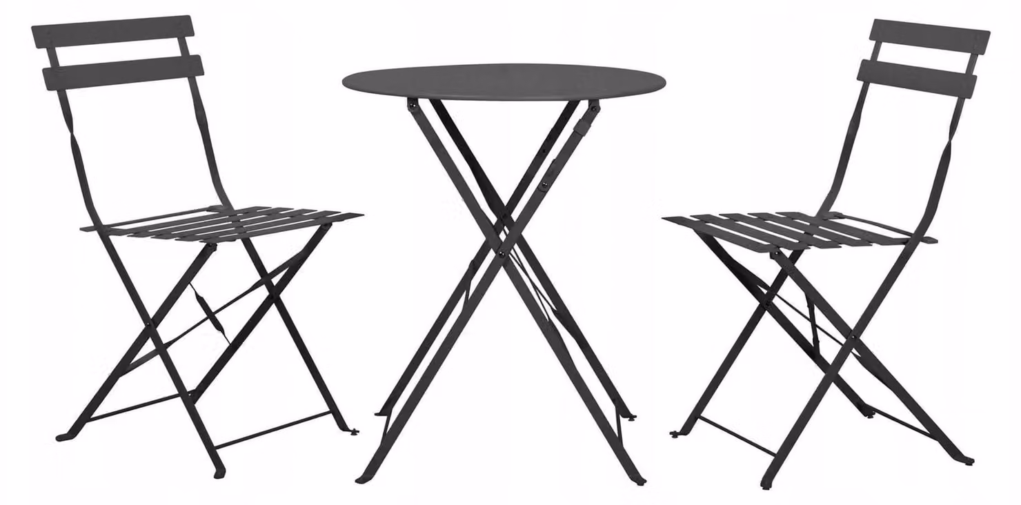 SEMPLICI | Set di mobili da giardino - 3 pezzi - Nero - Set da bistrot 3 pezzi - Set di mobili da balcone - Tavolo da patio - Sedie da giardino - Sedie con schienale alto