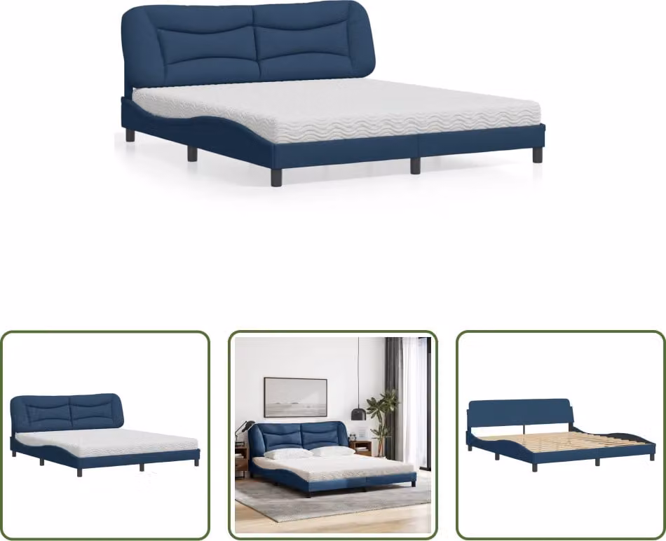 The Living Store Letto con materasso blu 180x200 cm in tessuto