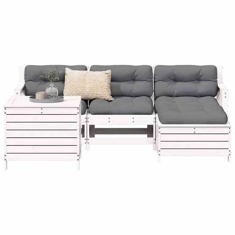 vidaXL Set Salotto da Giardino 5 pz in Legno di Pino Bianco con Cuscini e Design a L