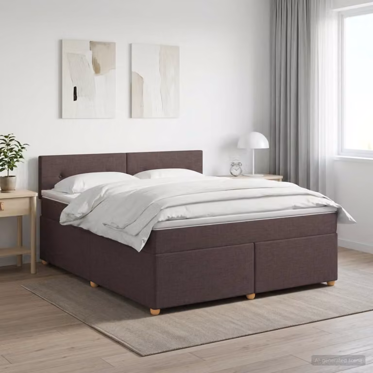 Letto box spring con materasso ibrido vidaXL in tessuto marrone e bianco L 140 cm x P 200 cm