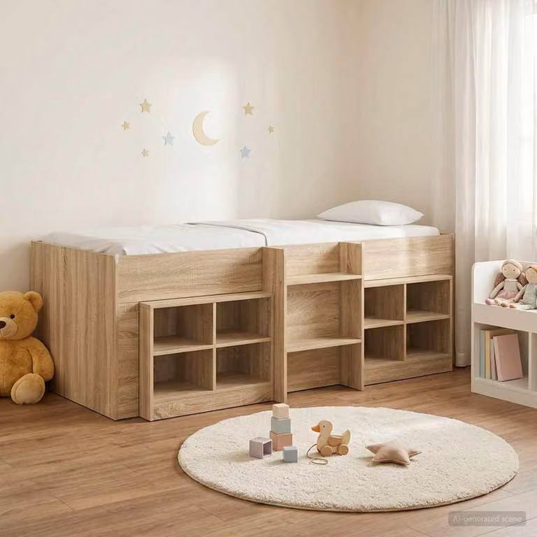 Maison Exclusive - Struttura letto a soppalco con armadio, realizzata in legno impiallacciato effetto noce Sonoma