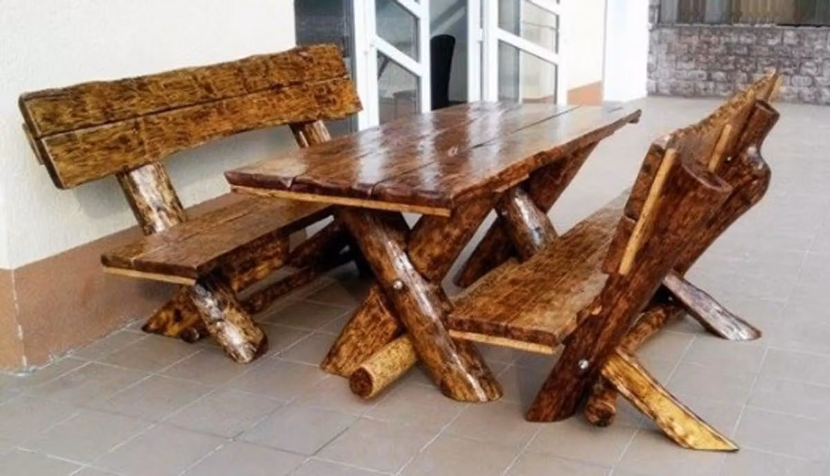 Set di mobili da giardino Casa Padrino, stile rustico: tavolo + 2 panche da giardino, in legno massello di quercia, dimensioni 200 x 87 x 80 cm