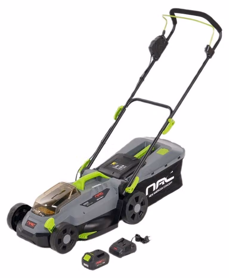 Tosaerba elettrico Nac, modello LE18-E-43-PB-C, 1800 W, motore a induzione, larghezza di taglio 43 cm.
