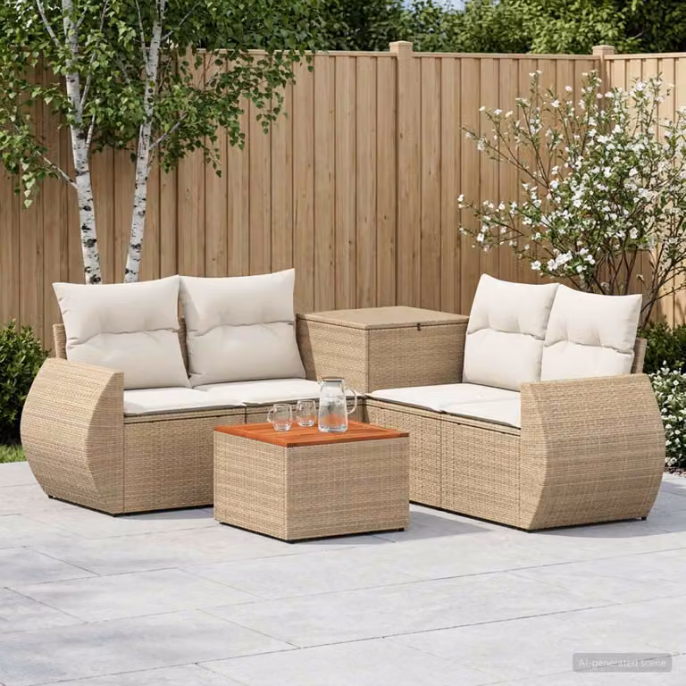Set di divani da giardino vidaXL 6 pz in stile moderno con struttura in metallo e cuscini beige e bianco crema