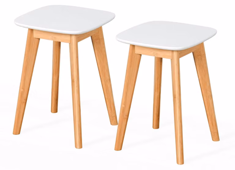 Set di 2 sgabelli in bambù e MDF, dimensioni 45,5x33x33 cm, colore naturale/bianco