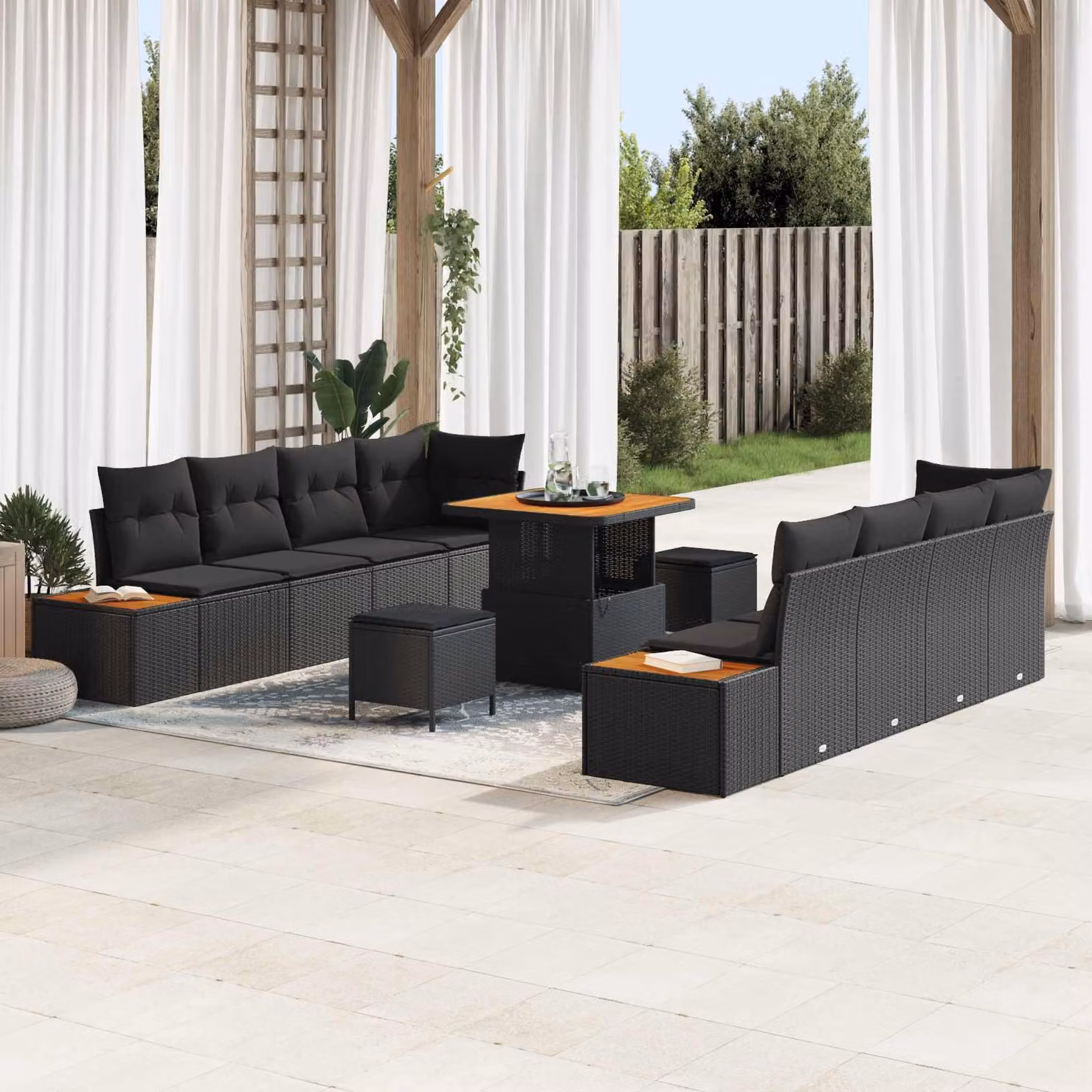 Maison Exclusive - Set da giardino composto da 11 pezzi, divano in rattan sintetico nero
