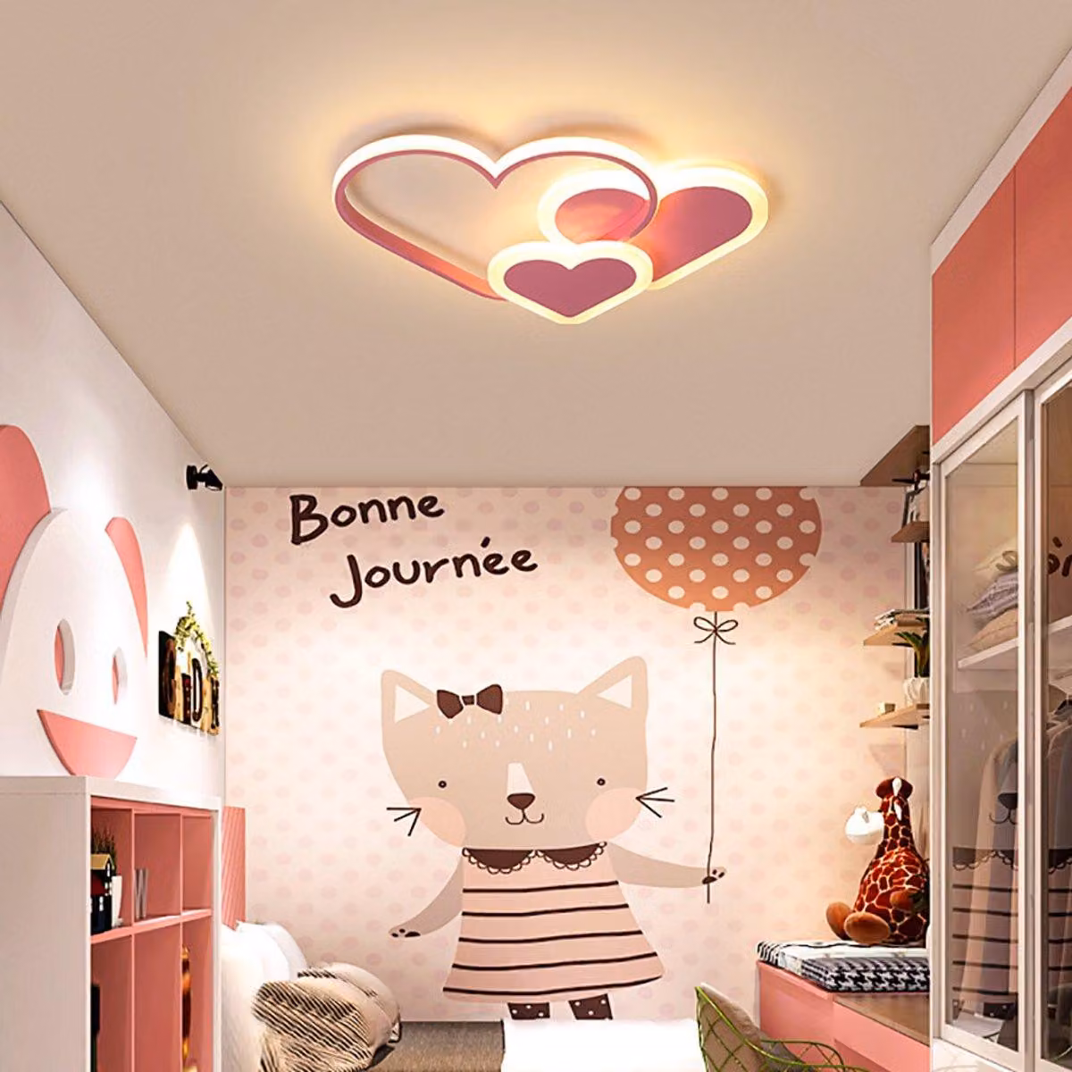 Lampada a soffitto - Forma a cuore rosa - 36W - Dimmerabile con regolazione continua - Con telecomando - Materiale: acrilico