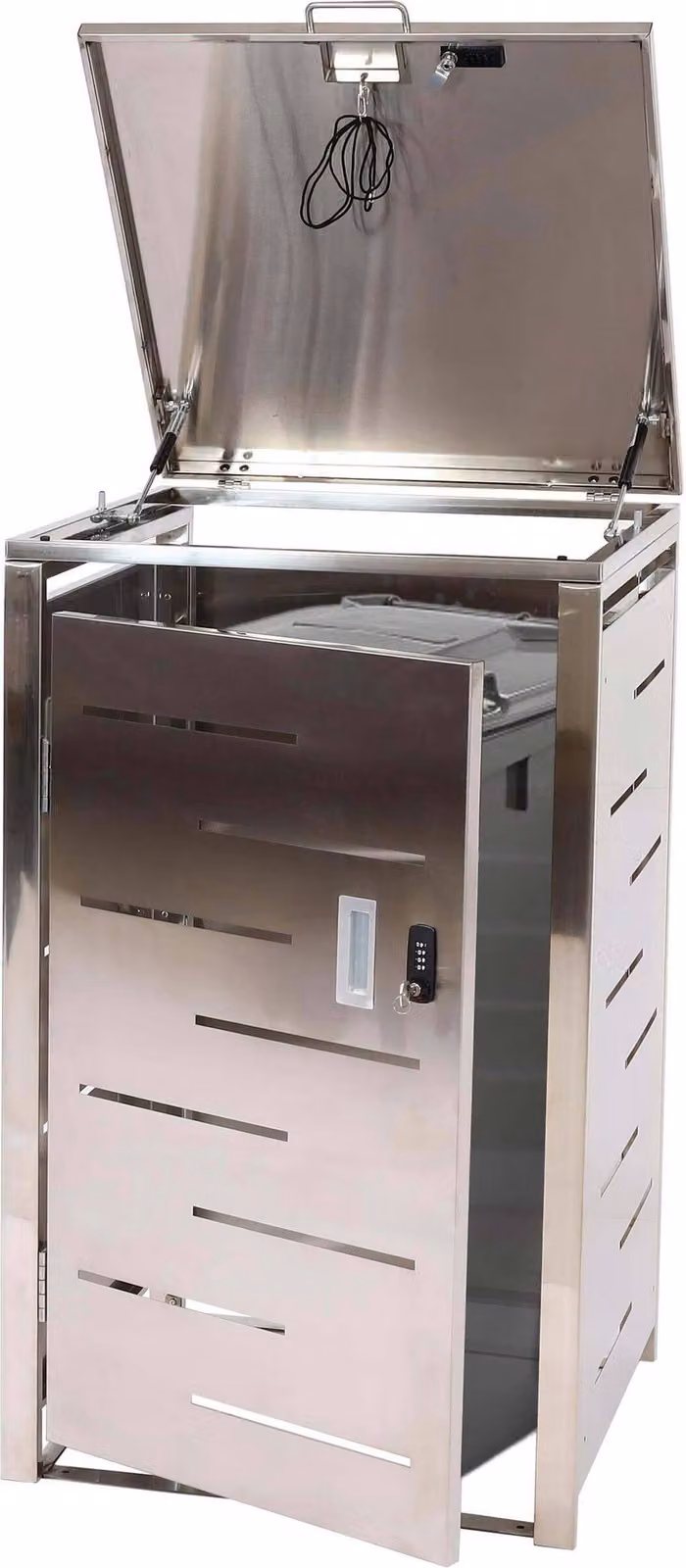 coperchio per pattumiera a 1 scomparto HWC-E83, coperchio per pattumiera, estensibile 103x60x62cm ~ acciaio inox 23kg