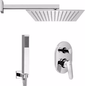 Set doccia Nobili Hof cromato con soffione quadrato 25x25 cm, miscelatore incassato, colonna rigida e doccetta