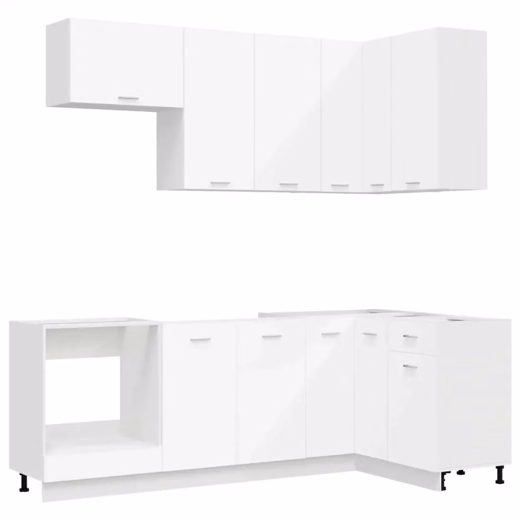 Unità cucina moderna vidaXL in 8 pezzi bianco con ante a cerniera e cassetti in legno MDF – 2