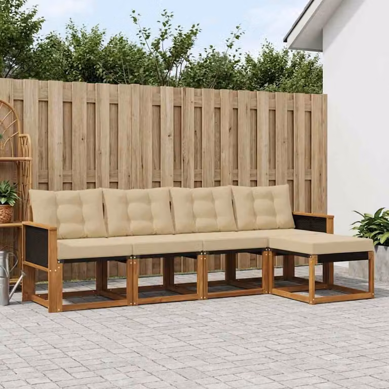 Set di divani da esterno vidaXL 5 pezzi in legno di acacia con cuscini beige e naturale