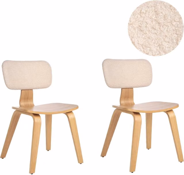 Set di 2 sedie da pranzo in legno chiaro e tessuto boucle di poliestere beige Gambe in legno di betulla Stile tradizionale retrò