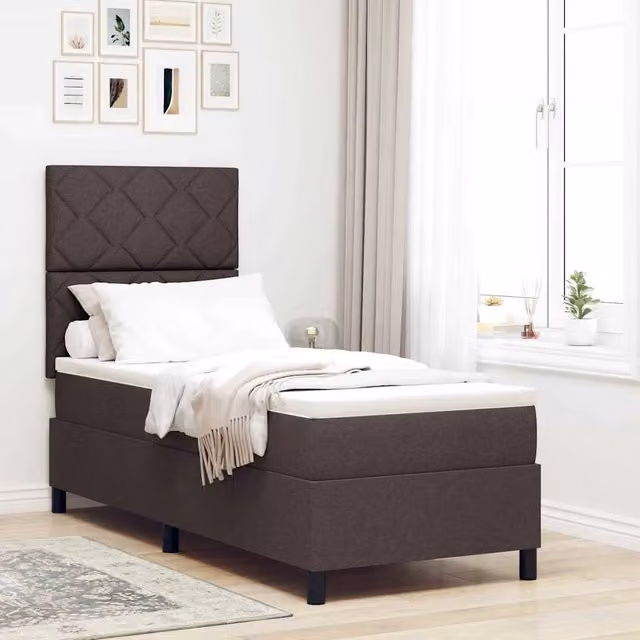 Letto a molle con testiera vidaXL in tessuto marrone con molle a tasche L: 80 cm, P: 200 cm, H: 128 cm