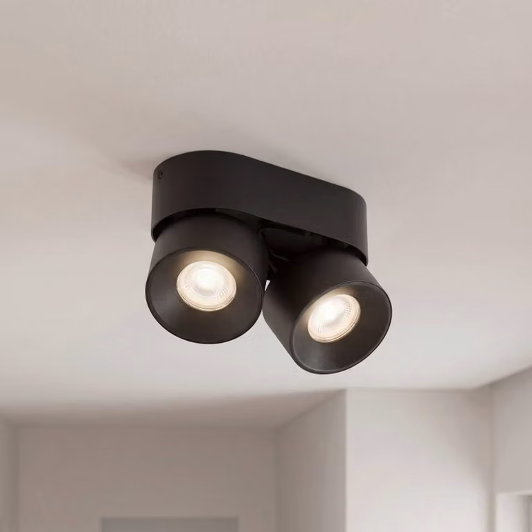Faretto PRIOS Rotari basic, a 2 luci, nero, 18 cm, GU10 basic PRIOS, dimmerabile, Nero, Soggiorno / Sala da pranzo, Metallo, Moderno, Downlight