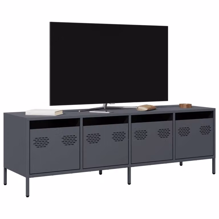 Mobile TV vidaXL in stile industriale in metallo, colore antracite, L: 135 cm, P: 39 cm, H: 43,5 cm