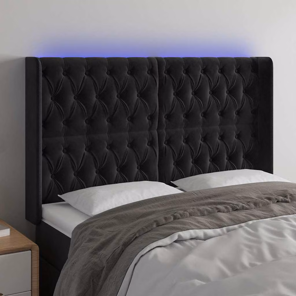 Testiera con LED e porta USB vidaXL in velluto nero L: 163 cm, P: 16 cm, H: 118/128 cm – 1