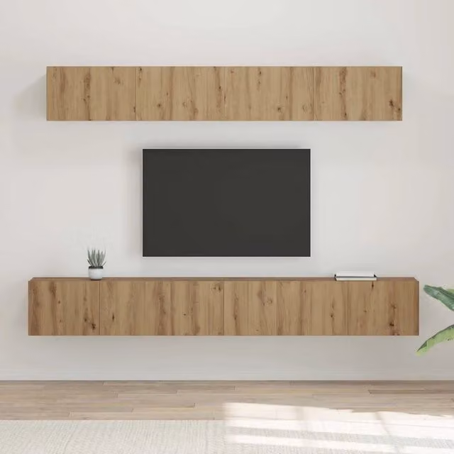 Set mobile TV 5 pz-Credenza per TV Rovere artigianale Legno multistrato