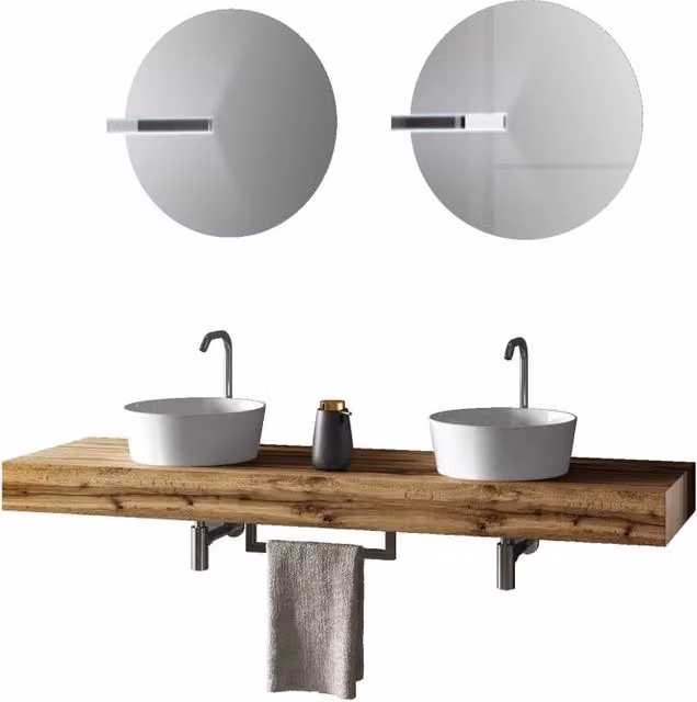 Composizione bagno con doppio lavabo Astra in rovere miele, 8 pezzi, L: 165 cm, P: 45 cm, H: 190 cm