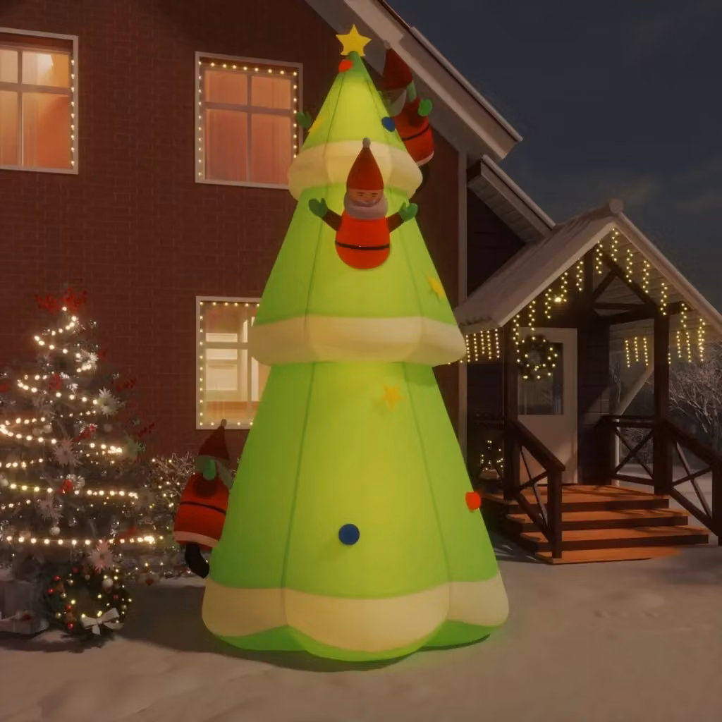 Albero di Natale Gonfiabile Verde con LED Multicolore per Giardino, Altezza: 500 cm – 2