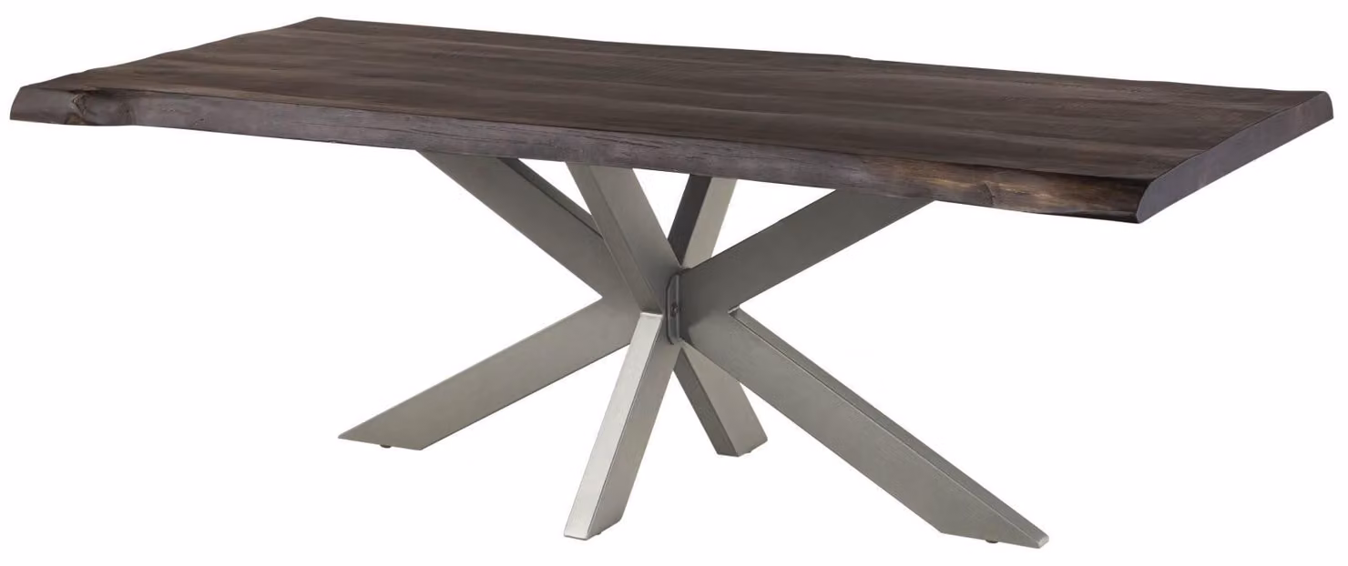 MASSIVMOEBEL24 | FREEFORM 5 Tavolo da pranzo in legno di mango - verniciato grigio / gambe incrociate argento 200x100