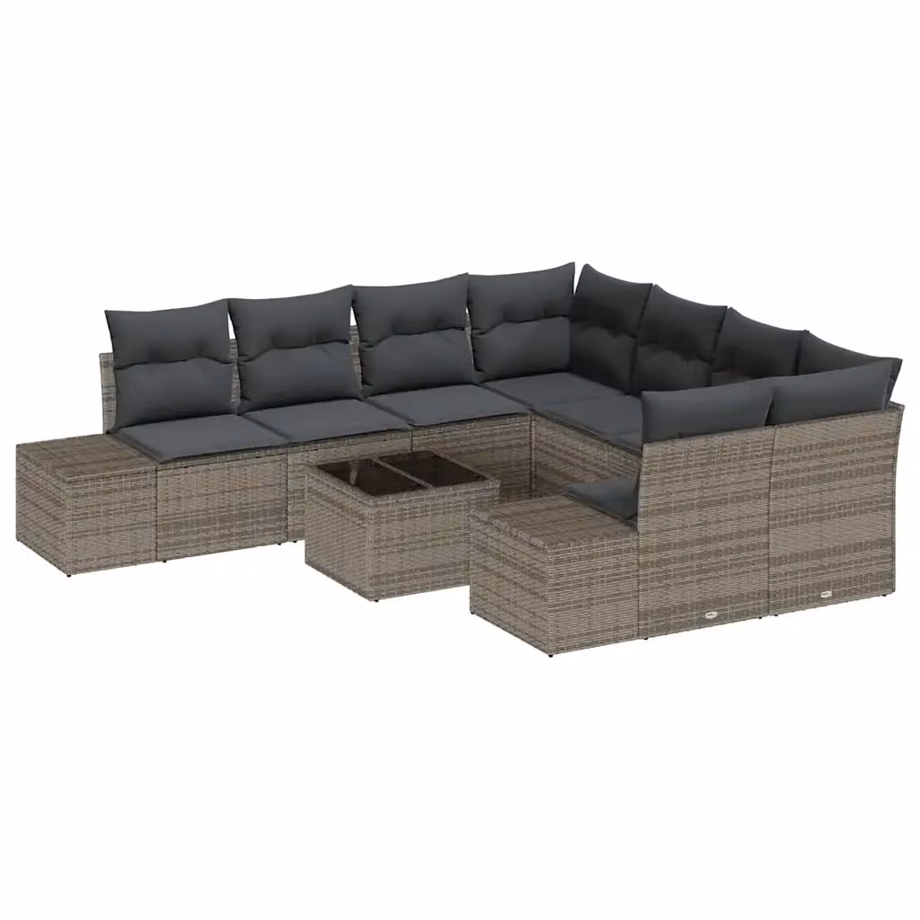 Set Divano da Giardino vidaXL 9 Pezzi Grigio con Cuscini e Tavolino in Metallo e Rattan – 2
