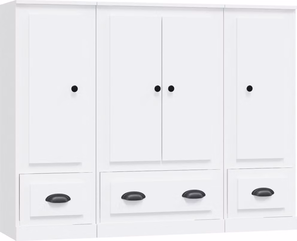 Credenze 3 pz Bianche in Legno Multistrato