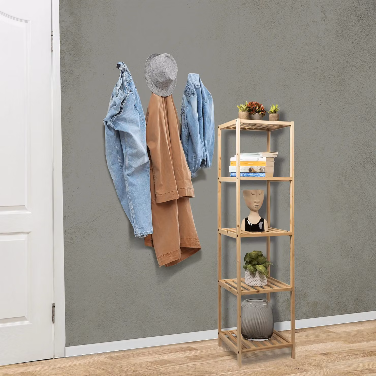 VESTIAMO CASA Scaffale Multiuso in Legno di Abete Linea Woodhandy Marrone con 5 Ripiani H 130 x L 30 x P 35 cm – 2
