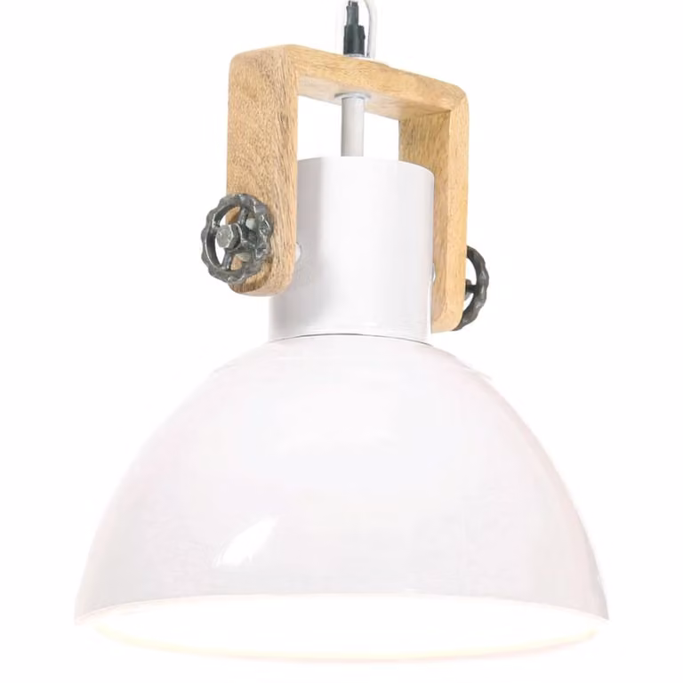The Living Store Lampada a sospensione in stile industriale 25 W Bianco Rotondo 30 cm E27