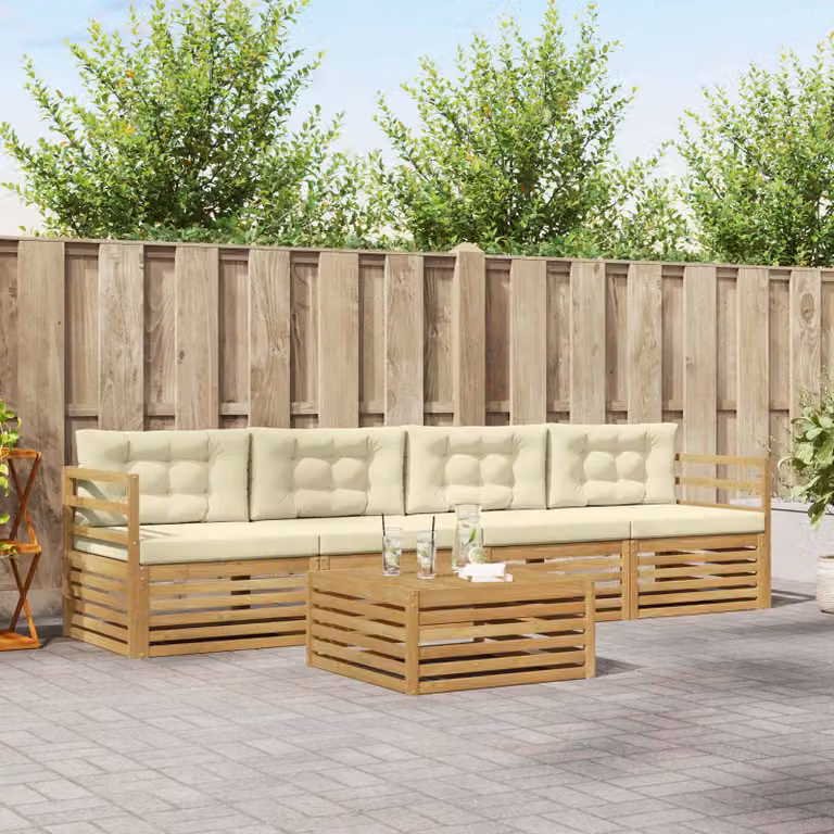 Set di divani da esterno vidaXL in legno di acacia con tavolo da caffè, 5 pezzi, Bianco e Beige