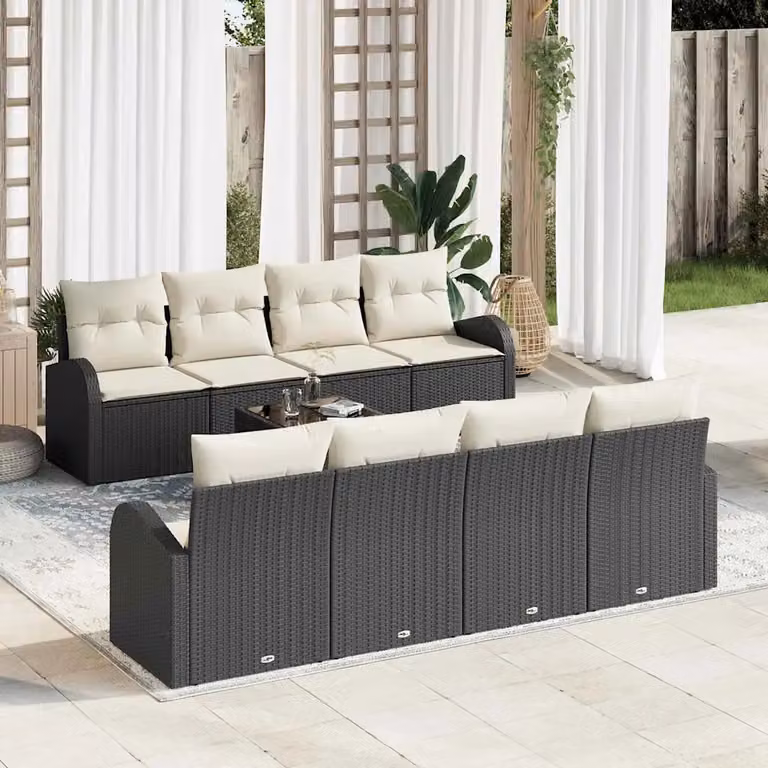 vidaXL Set Divano da Giardino a Forma di U da 8 Posti con Tavolino, 9 Pezzi, Nero e Beige