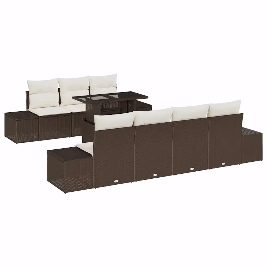 vidaXL Set Divano da Giardino 8 pz a forma di U in Metallo con Cuscini Marrone e Beige – 2