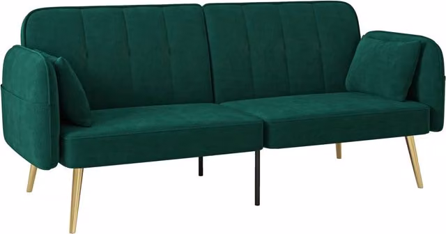Divano letto Minimal a 2 posti in velluto verde scuro con schienale regolabile L/P/H: 160 x 90 x 80 cm – 1