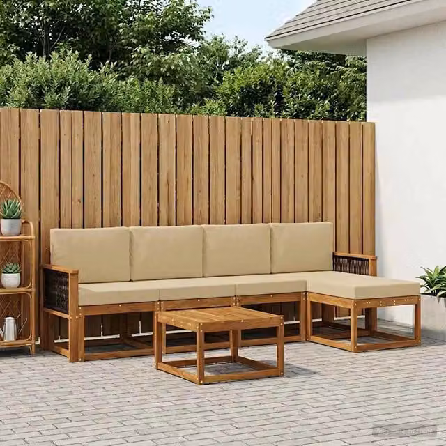 Set di divani da esterno 6 pz Naturale e Beige Poliestere 3385154