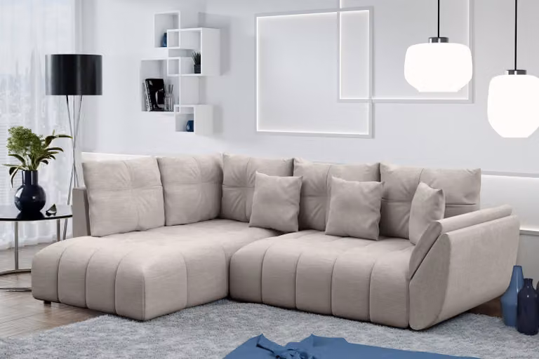 AX LIVING Divano angolare Corleone L con funzione letto Beige 268 cm
