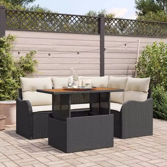 Set Divano da Giardino 5 pz 4-Numero di posti Nero e Crema 3349452