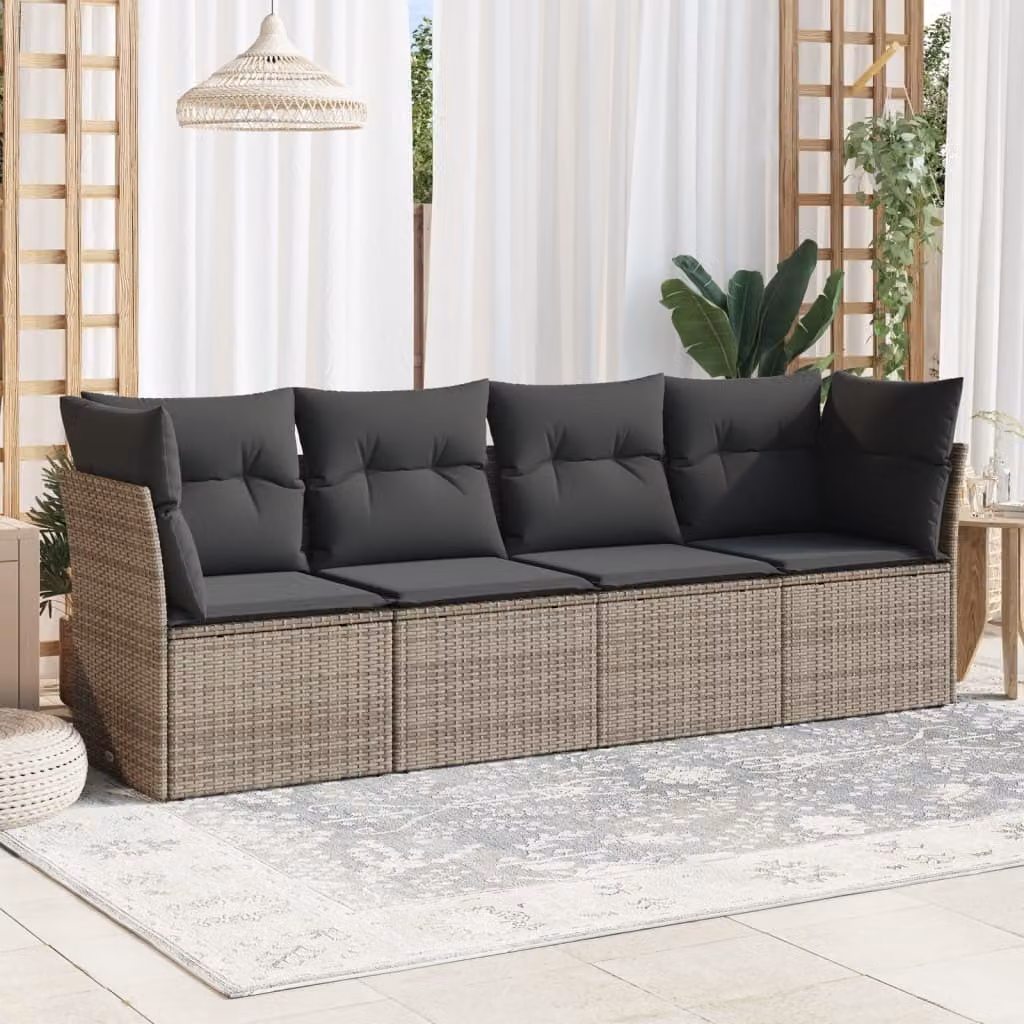 Maison Exclusive - Set Divani da Giardino 4 pz con Cuscini in Polyrattan Grigio