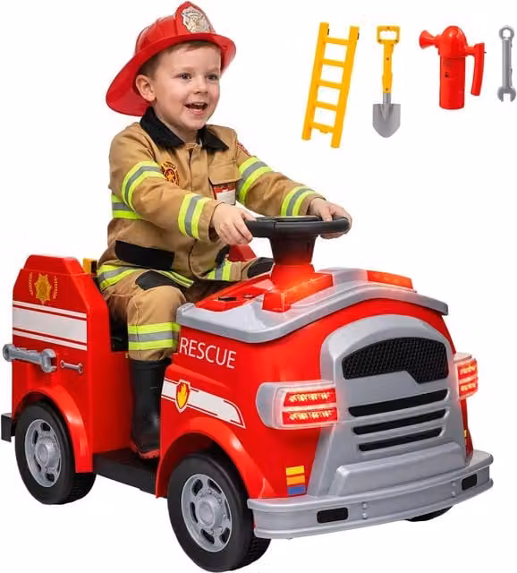 Macchina dei pompieri elettrica Zephmum per bambini con sirena e luce blu, colore rosso – 1