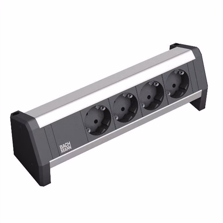 BACHMANN DESK 4x Schutzkontakt mit fest verbundenem Anschlusskabel, schwarz, 3 m