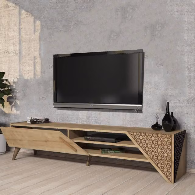 Mobile porta TV DMORA con un ripiano, Marrone Rovere, L: 180 cm, P: 40 cm, H: 37 cm