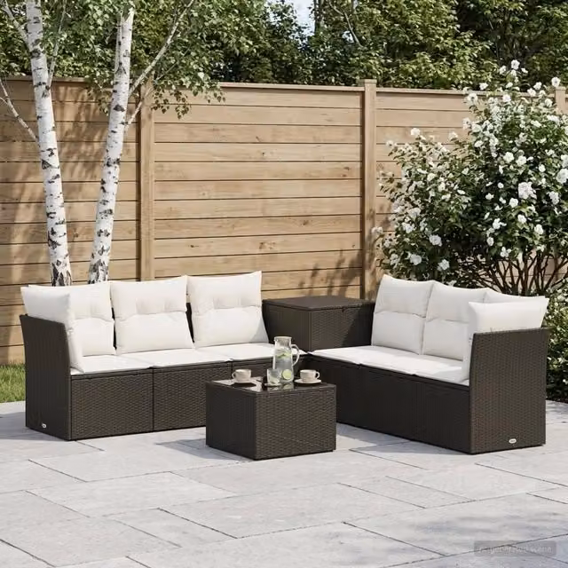 Set di divani 8 pz Nero e Bianco Crema 55 x 55 x 37 cm 3448261