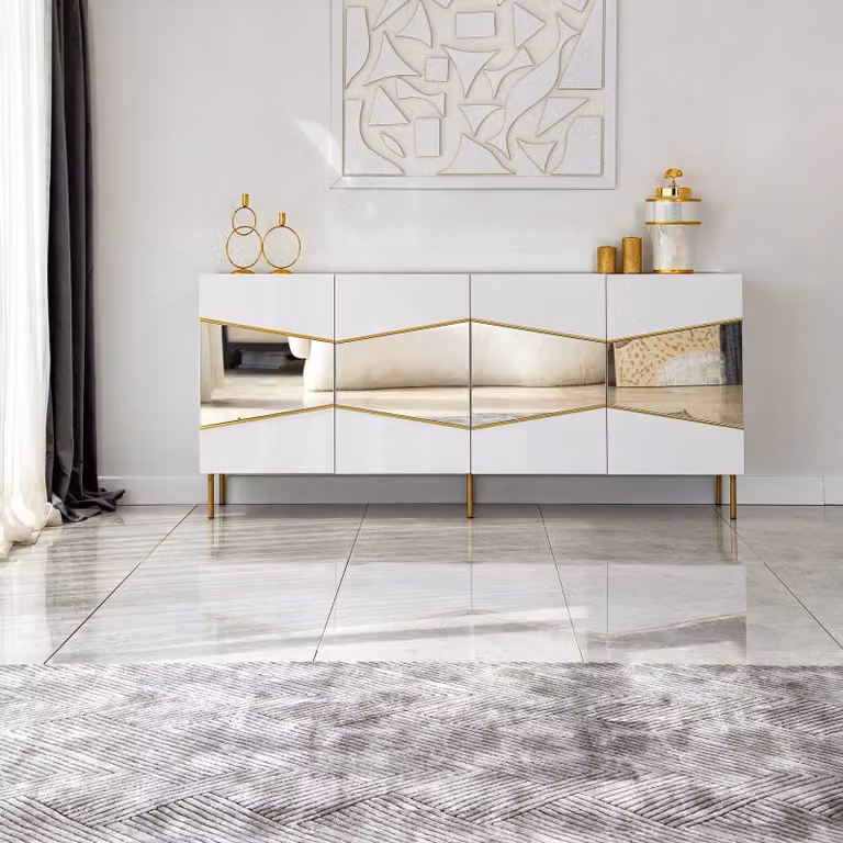 Skye Decor, Nice - Bianco, Oro, Consolle, 100 % PANNELLI DI PARTICELLE RIVESTITI IN MELAMMINA, Bianco, 180 x 40 x 80 cm