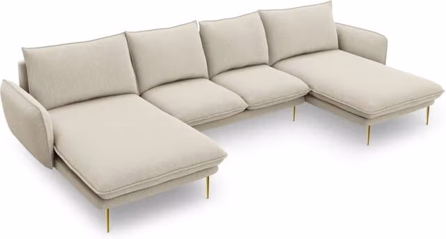 Divano panoramico Vienna da 6 posti Cosmopolitan Design in tessuto beige con struttura in metallo e forma a U – 1