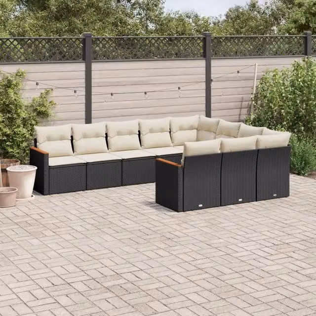 Set Divani da Giardino 10pz con Cuscini in Polyrattan Nero 3258738