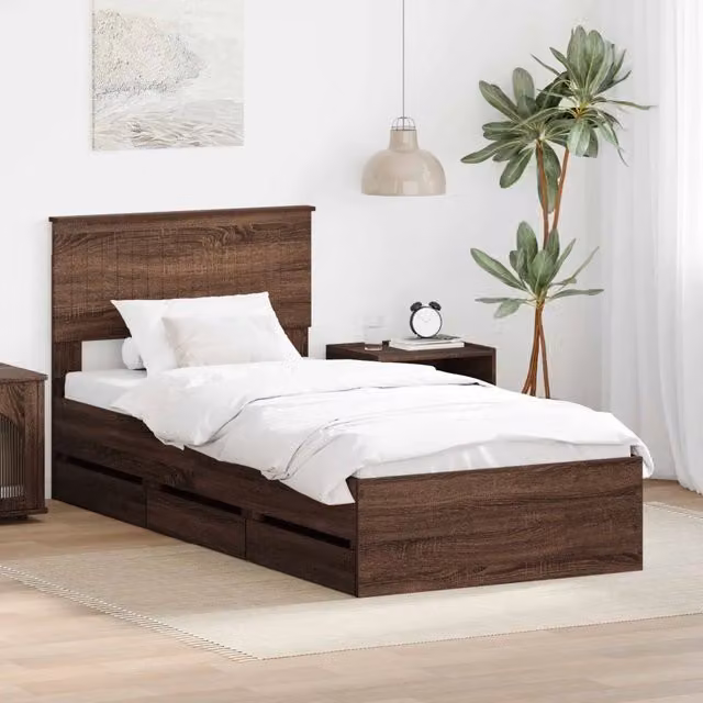 Struttura letto moderna con cassetto vidaXL in legno rovere marrone 90 x 190 cm – 1