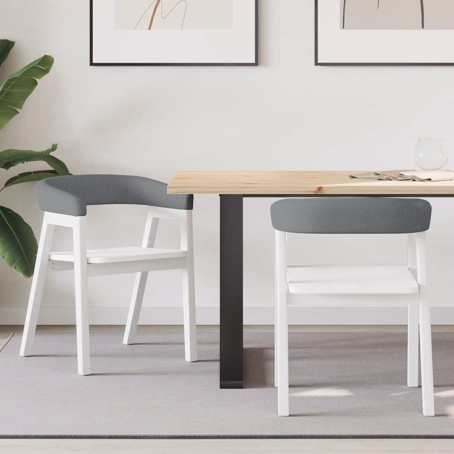 Set di 2 sedie da pranzo moderne vidaXL in legno di gomma e tessuto bianco L 54 cm x P 57 cm x H 73 cm – 1