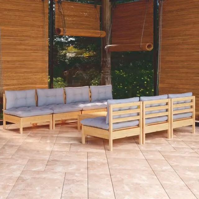 Set Divani da Giardino 8 pz con Cuscini Grigi Massello di Pino 3096135