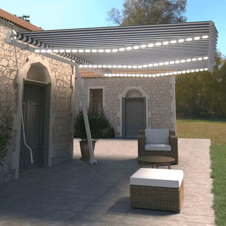 vidaXL Tenda da Sole Retrattile Manuale con LED 600x350 cm Blu Bianco