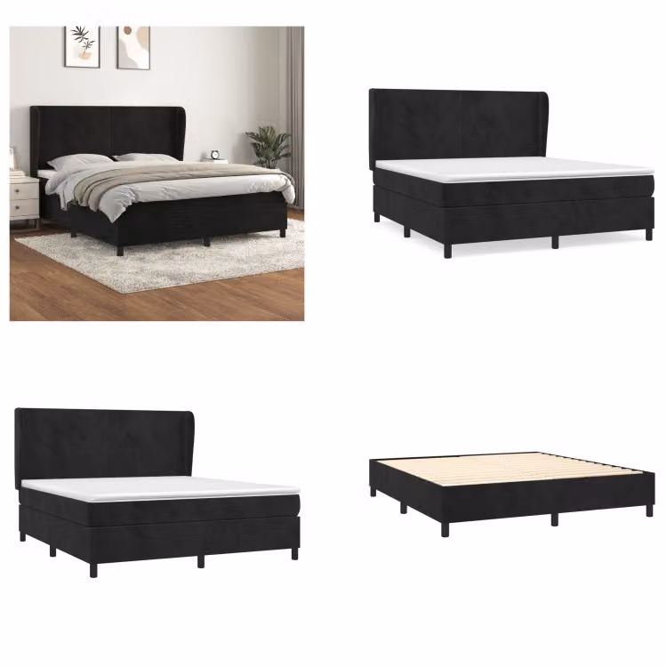 vidaXL Letto a molle con materasso nero 180x200 cm in velluto