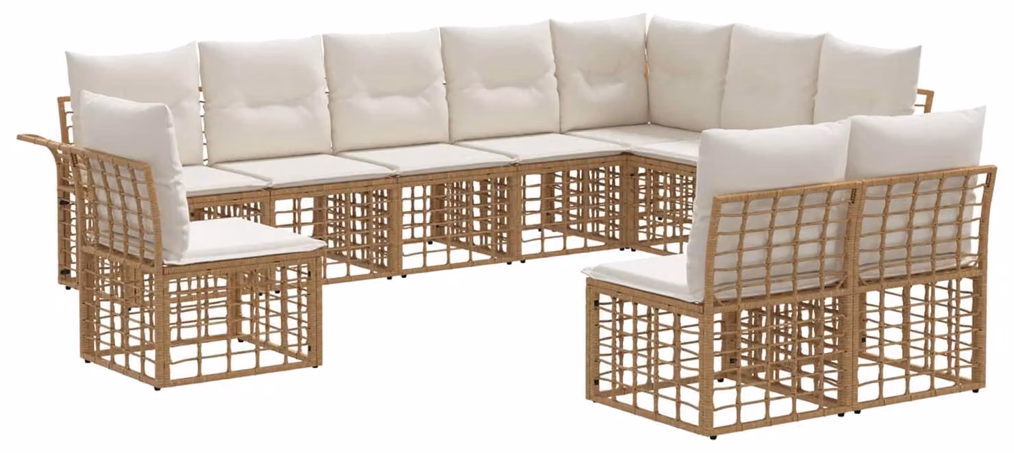 Set di divani da esterno 10 pcs Naturale e Bianco Crema